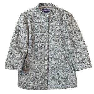 Russell Kemp Geo Print Metallic Glitter Formal Blazer Jacket Silver Gray Size 12